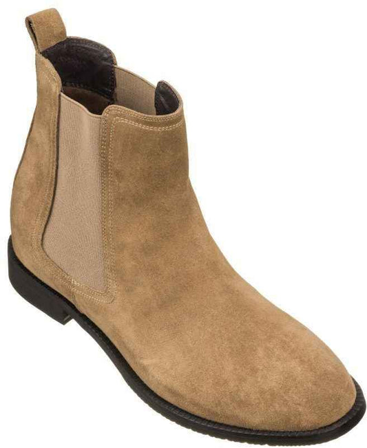 CALTO - K33091 - 2.9 Inches Taller (Khaki Brown) - Suede Chelsea Boot Tallmenshoes.com