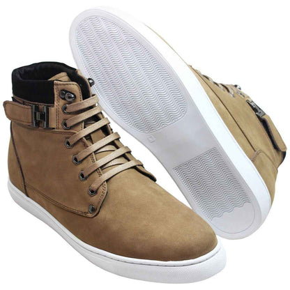 CALTO - T53121 - 2.6 Inches Taller (Nubuck Tan) - High top sneak-boot Tallmenshoes.com