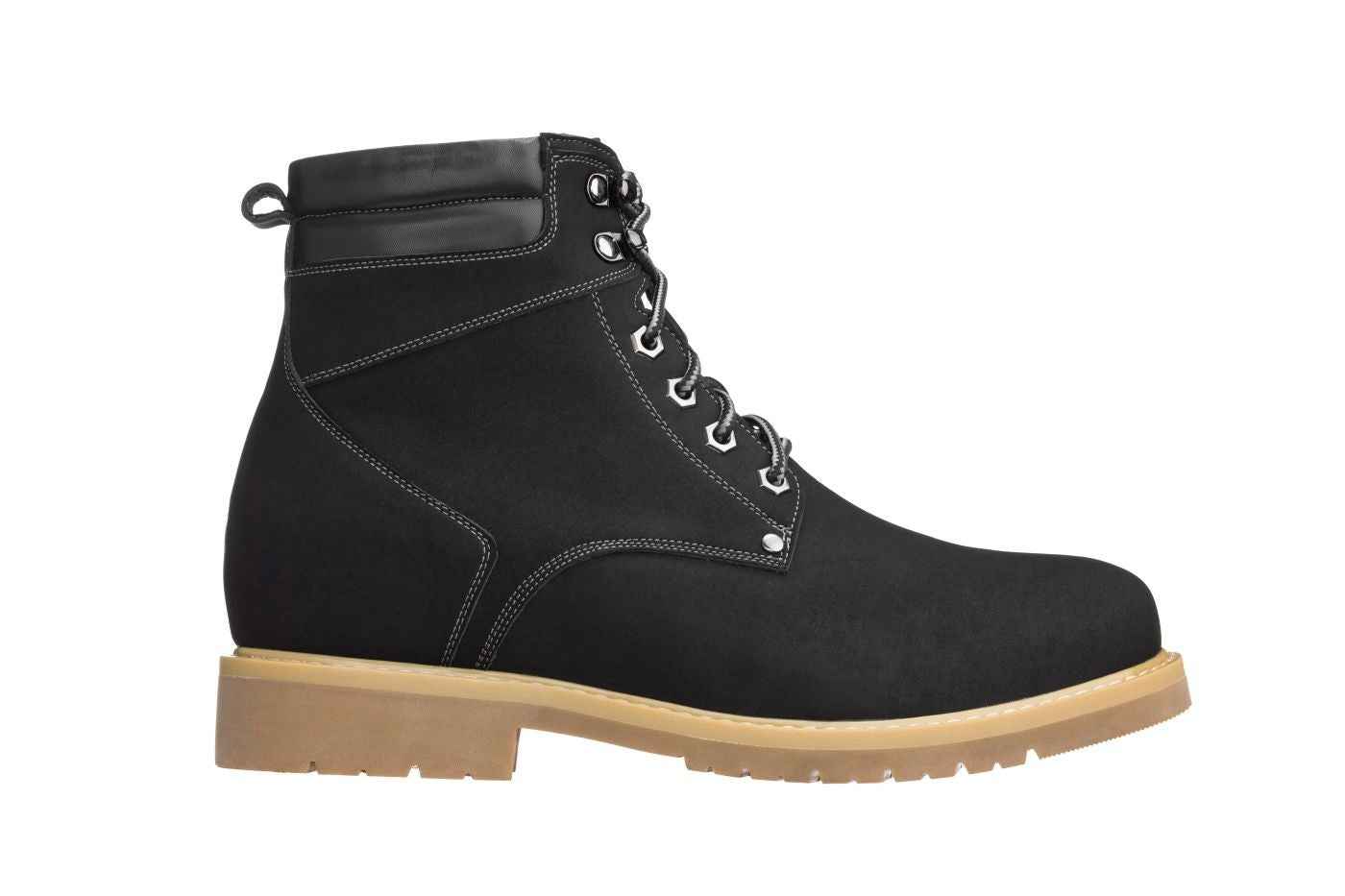 CALTO - K8820 - 3.2 Inches Taller (Nubuck Black) - Work Style Boot Tallmenshoes.com