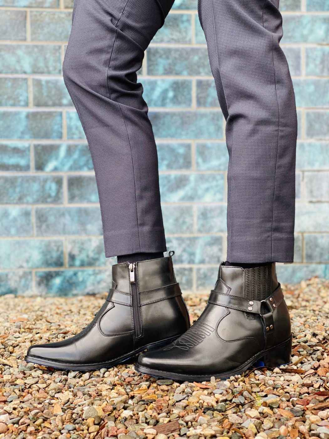 CALTO - T8112 - 3.3 Inches Taller (Black) - Zipper Boots Tallmenshoes.com