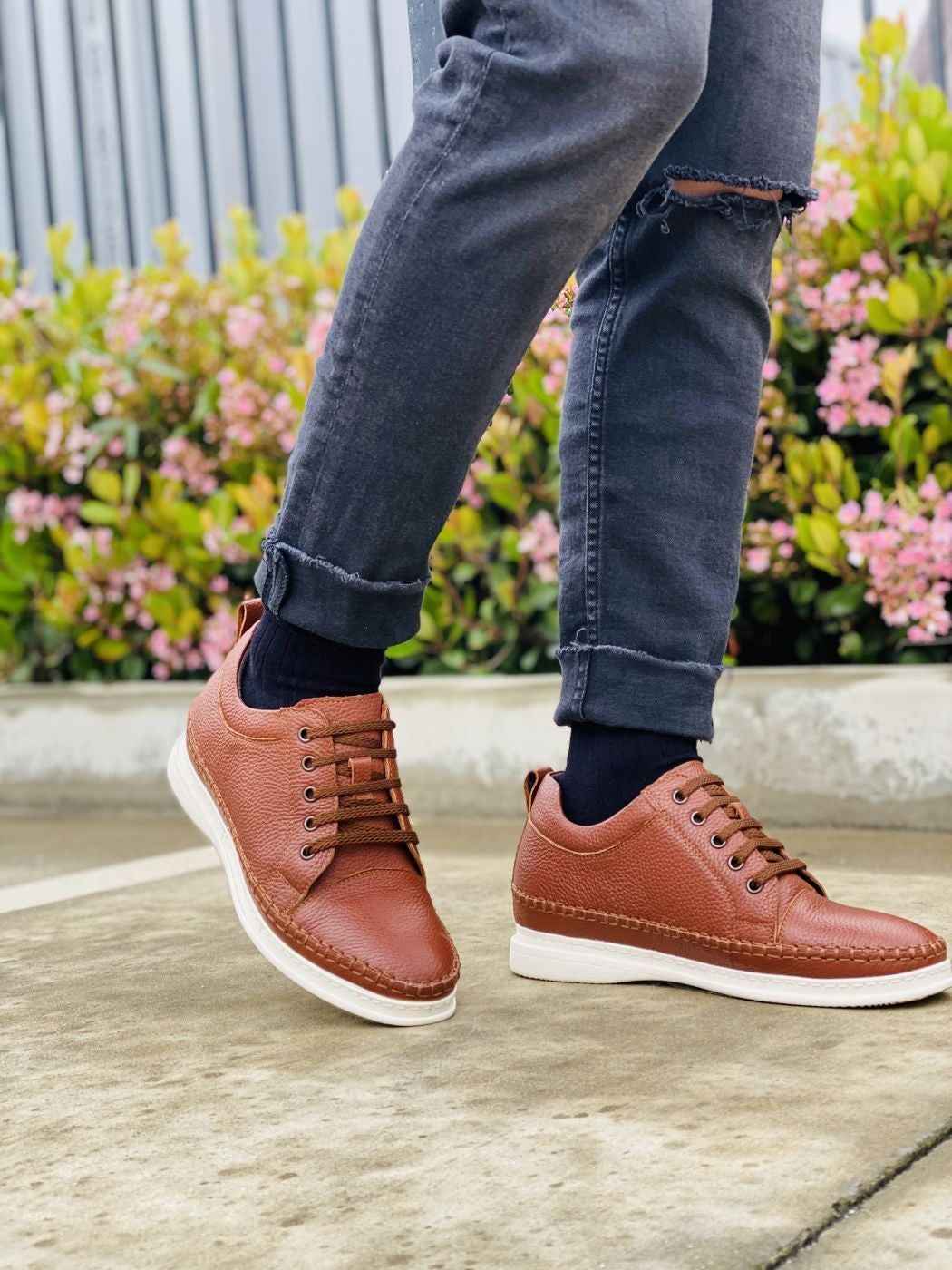 CALTO Casual 3 Inch Leather Elevator Sneakers - Brown - S4313 Tallmenshoes.com