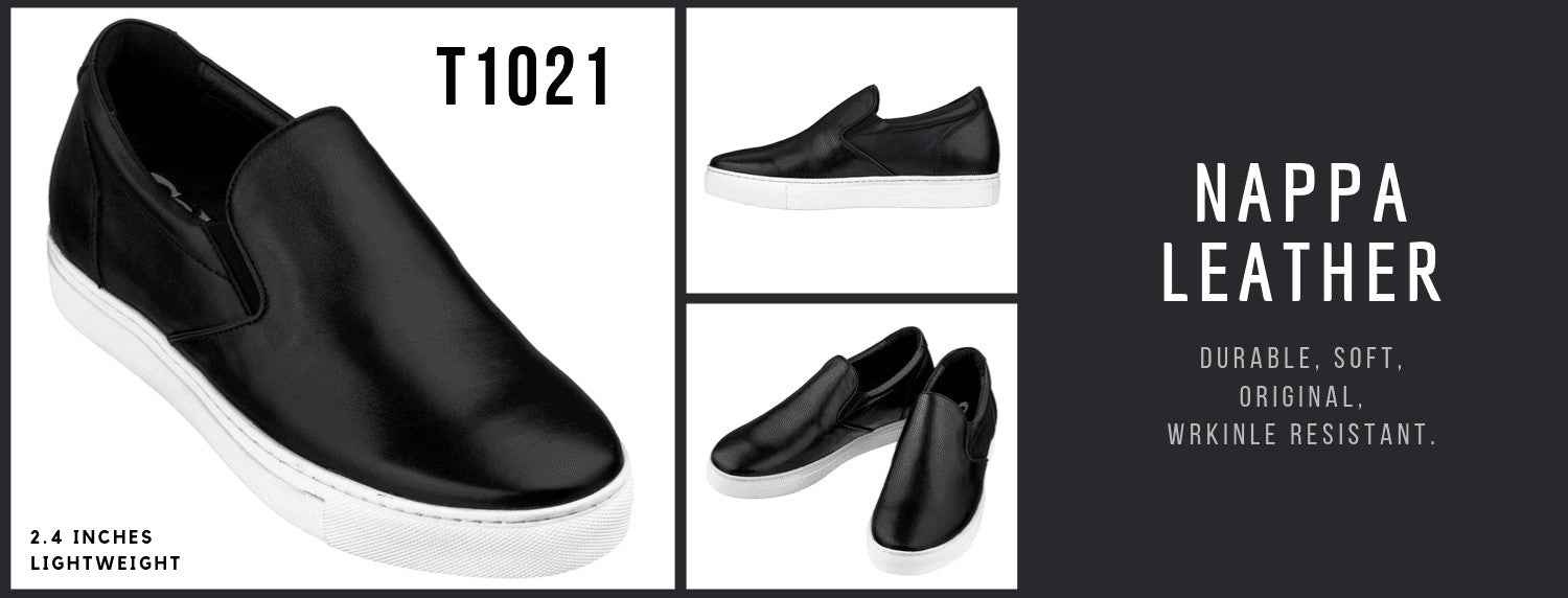 CALTO - T1021 - 2.4 Inches Taller (Black) Nappa Leather - Lightweight Tallmenshoes.com
