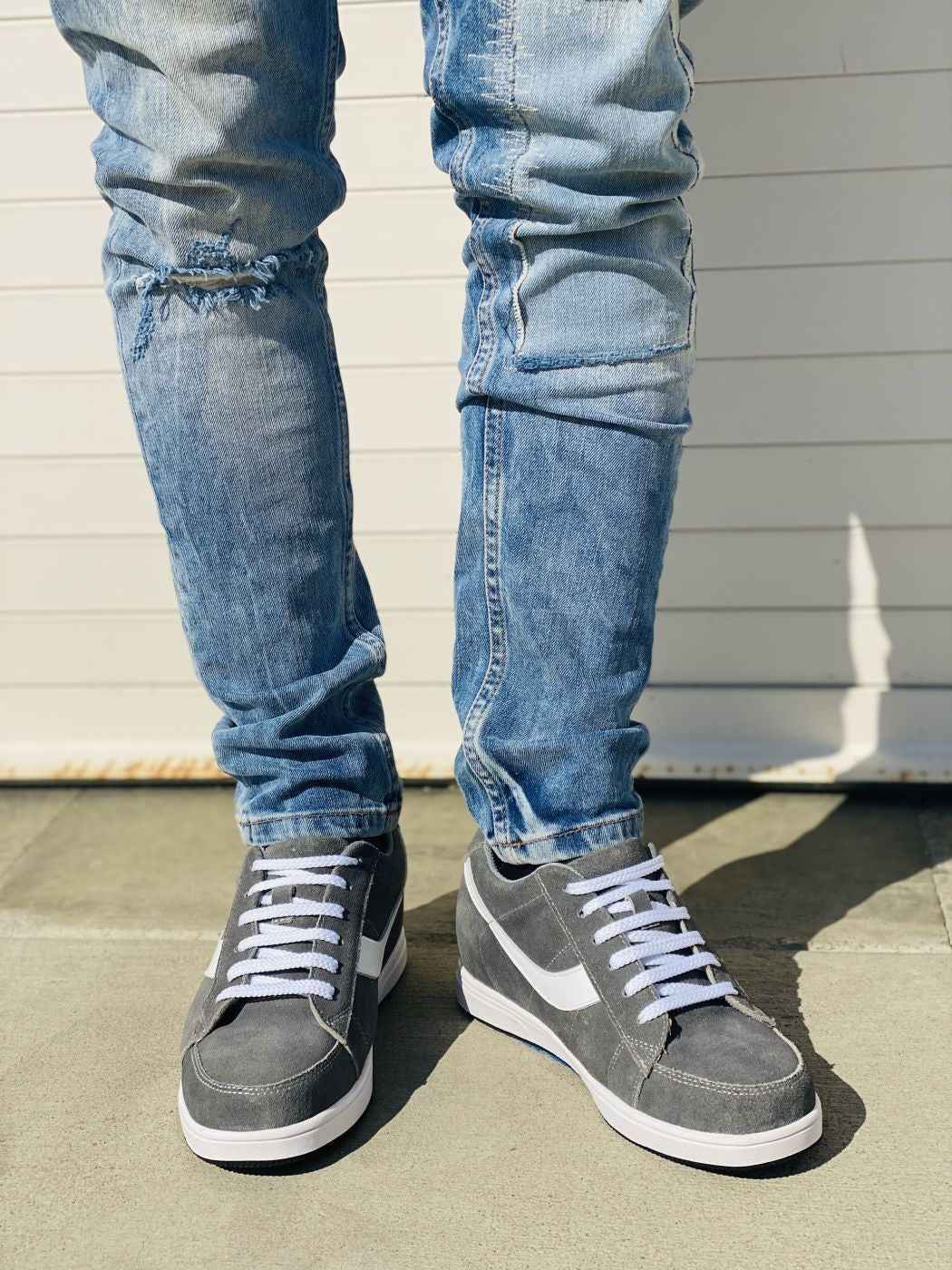 2.8-Inch TOTO Gray & White Suede Leather Sneakers - A1911 Tallmenshoes.com