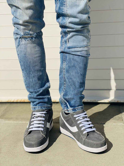 2.8-Inch TOTO Gray & White Suede Leather Sneakers - A1911 Tallmenshoes.com