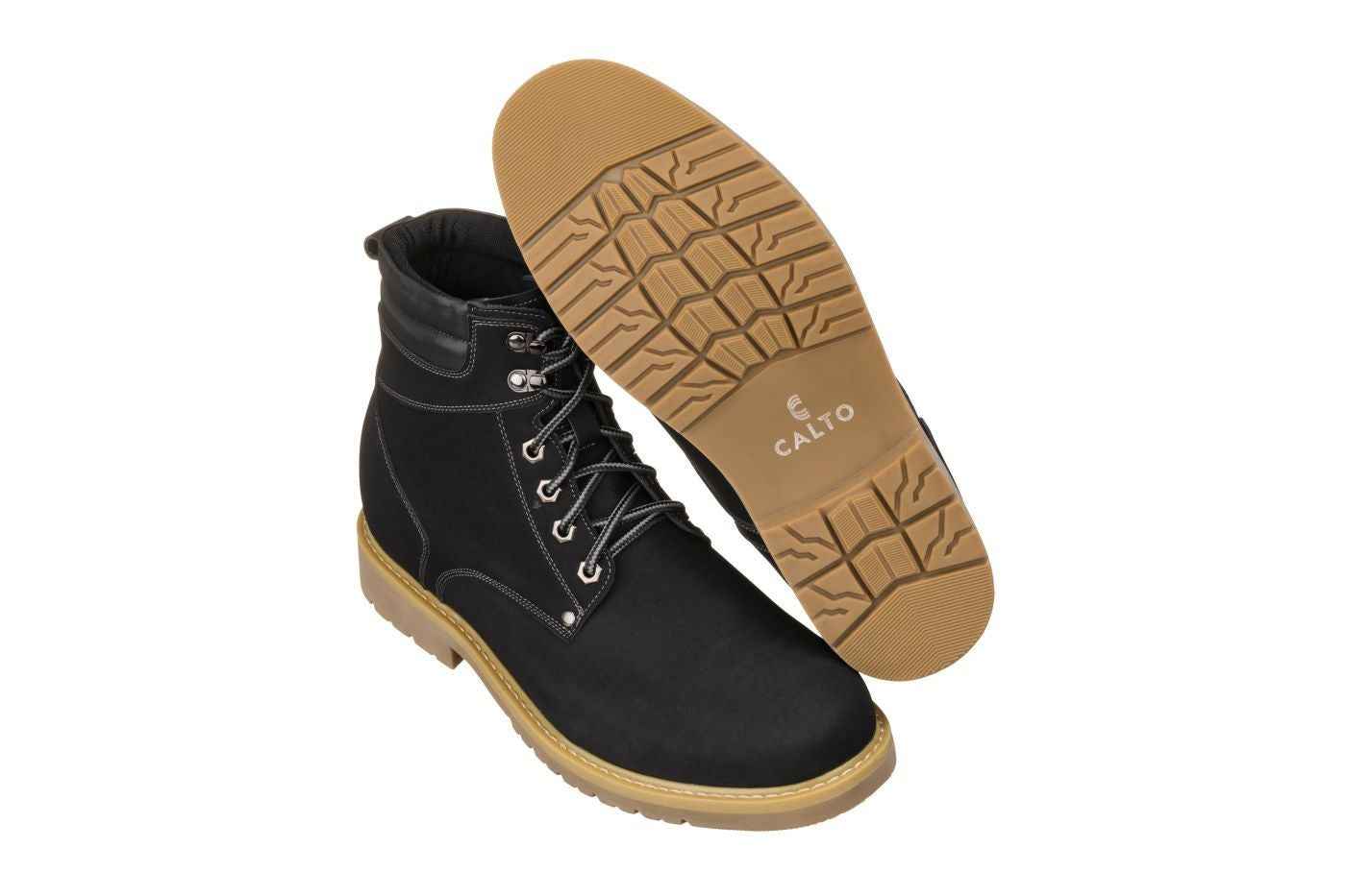 CALTO - K8820 - 3.2 Inches Taller (Nubuck Black) - Work Style Boot Tallmenshoes.com