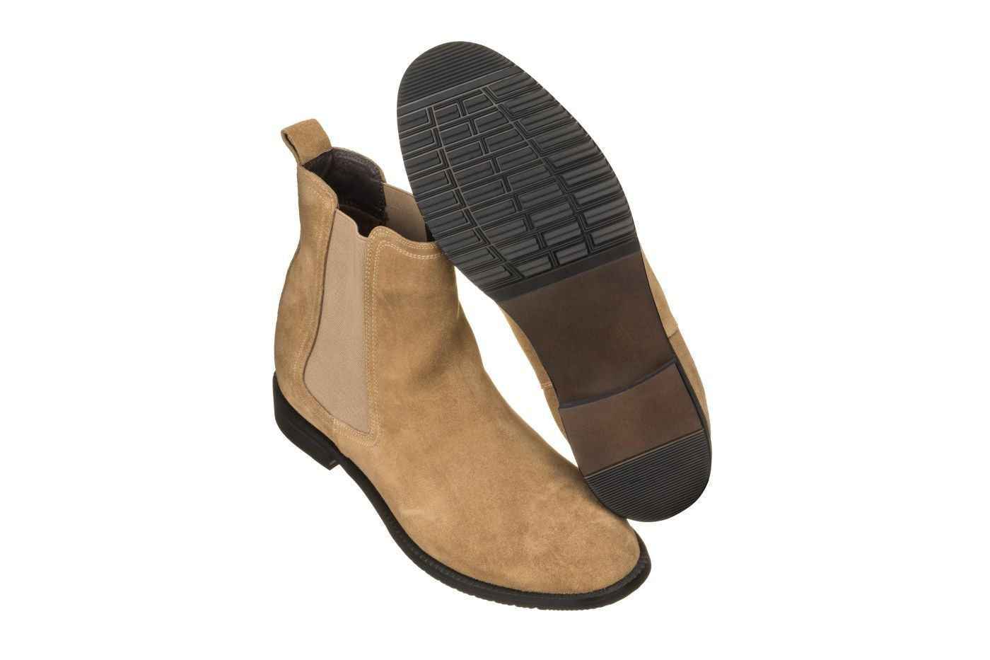 CALTO - K33091 - 2.9 Inches Taller (Khaki Brown) - Suede Chelsea Boot Tallmenshoes.com