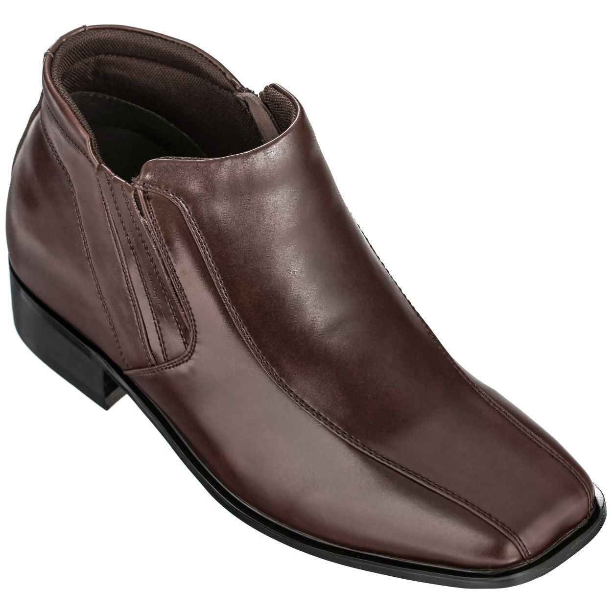 CALDEN Brown Leather Zipper Boots - 3.2 Inches - K99805-1 Tallmenshoes.com