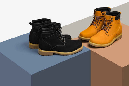 CALTO - K8820 - 3.2 Inches Taller (Nubuck Black) - Work Style Boot Tallmenshoes.com