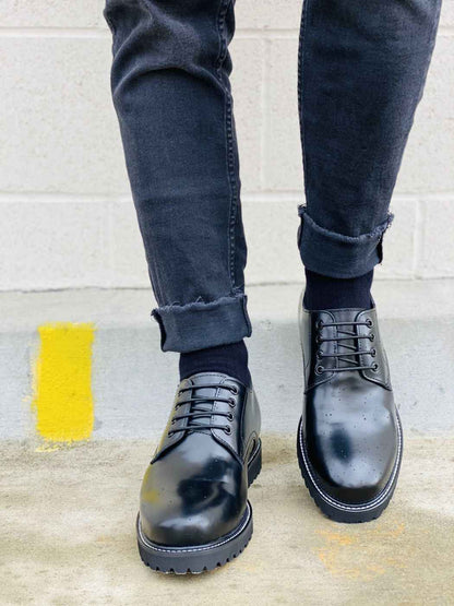 CALTO S9118 - 3" Taller Black Leather Elevator Work Shoes Tallmenshoes.com