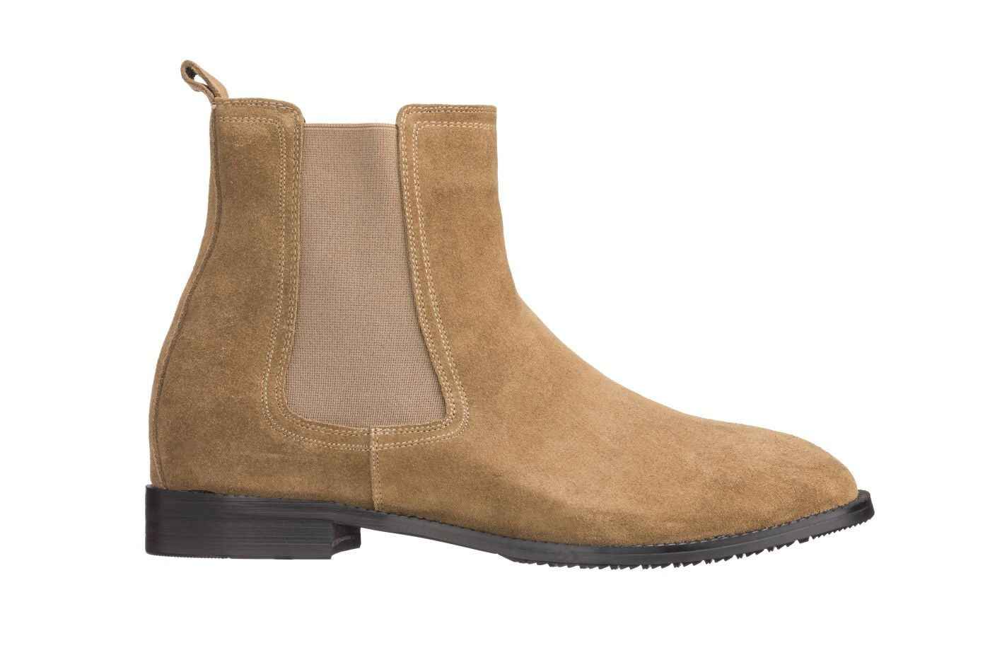 CALTO - K33091 - 2.9 Inches Taller (Khaki Brown) - Suede Chelsea Boot Tallmenshoes.com