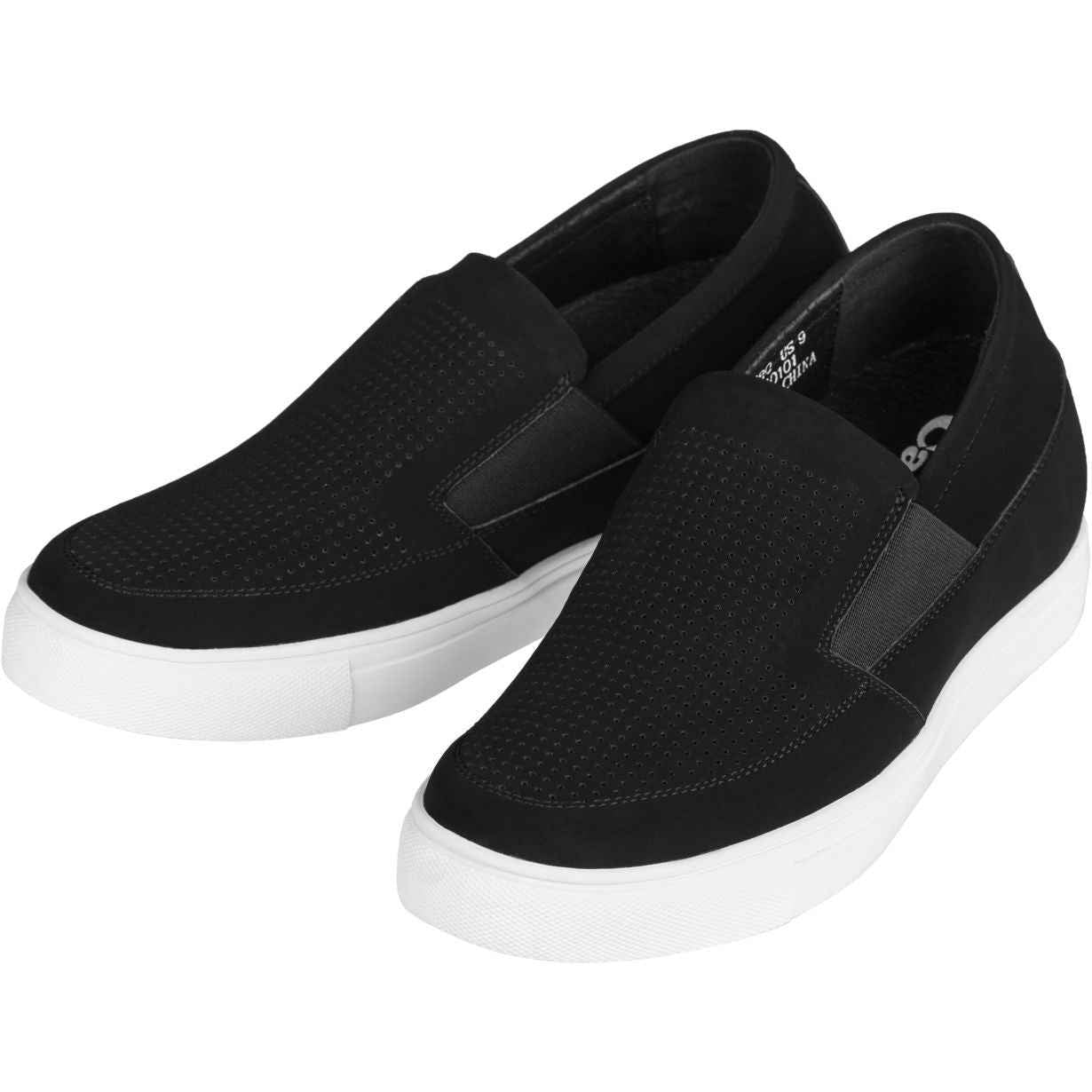 CALTO G63890 3-Inch Taller Lightweight Slip-On Black Sneakers Tallmenshoes.com