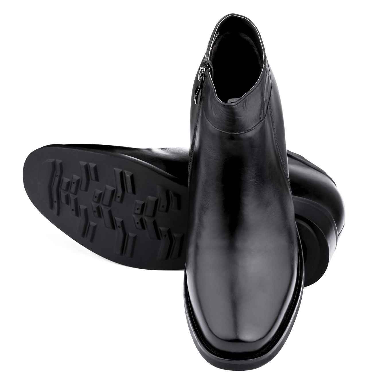 Black CALDEN Leather Zipper Dress Boots - 3.2 Inches - K50658 Tallmenshoes.com