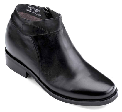 Black CALDEN Leather Zipper Dress Boots - 3.2 Inches - K50658 Tallmenshoes.com