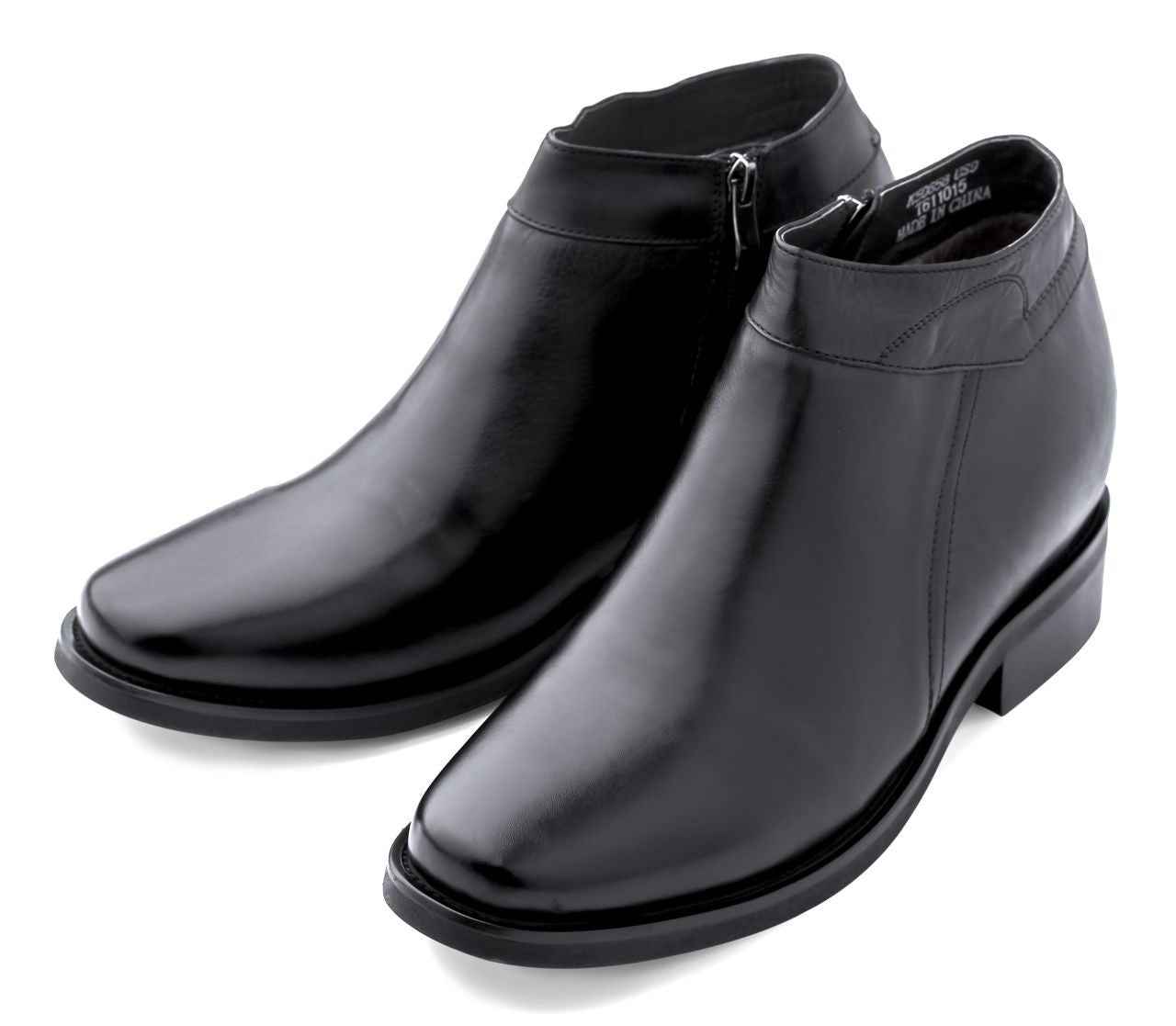 Black CALDEN Leather Zipper Dress Boots - 3.2 Inches - K50658 Tallmenshoes.com