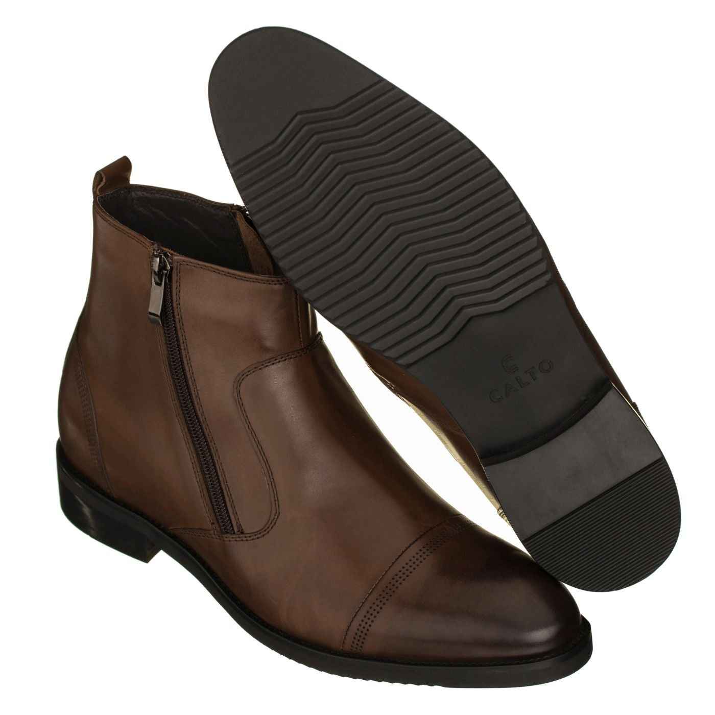 CALTO - S28002 - 2.8 Inches Taller (Dark Brown) - Lightweight - Zipper Boots Tallmenshoes.com