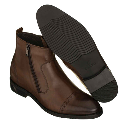 CALTO - S28002 - 2.8 Inches Taller (Dark Brown) - Lightweight - Zipper Boots Tallmenshoes.com