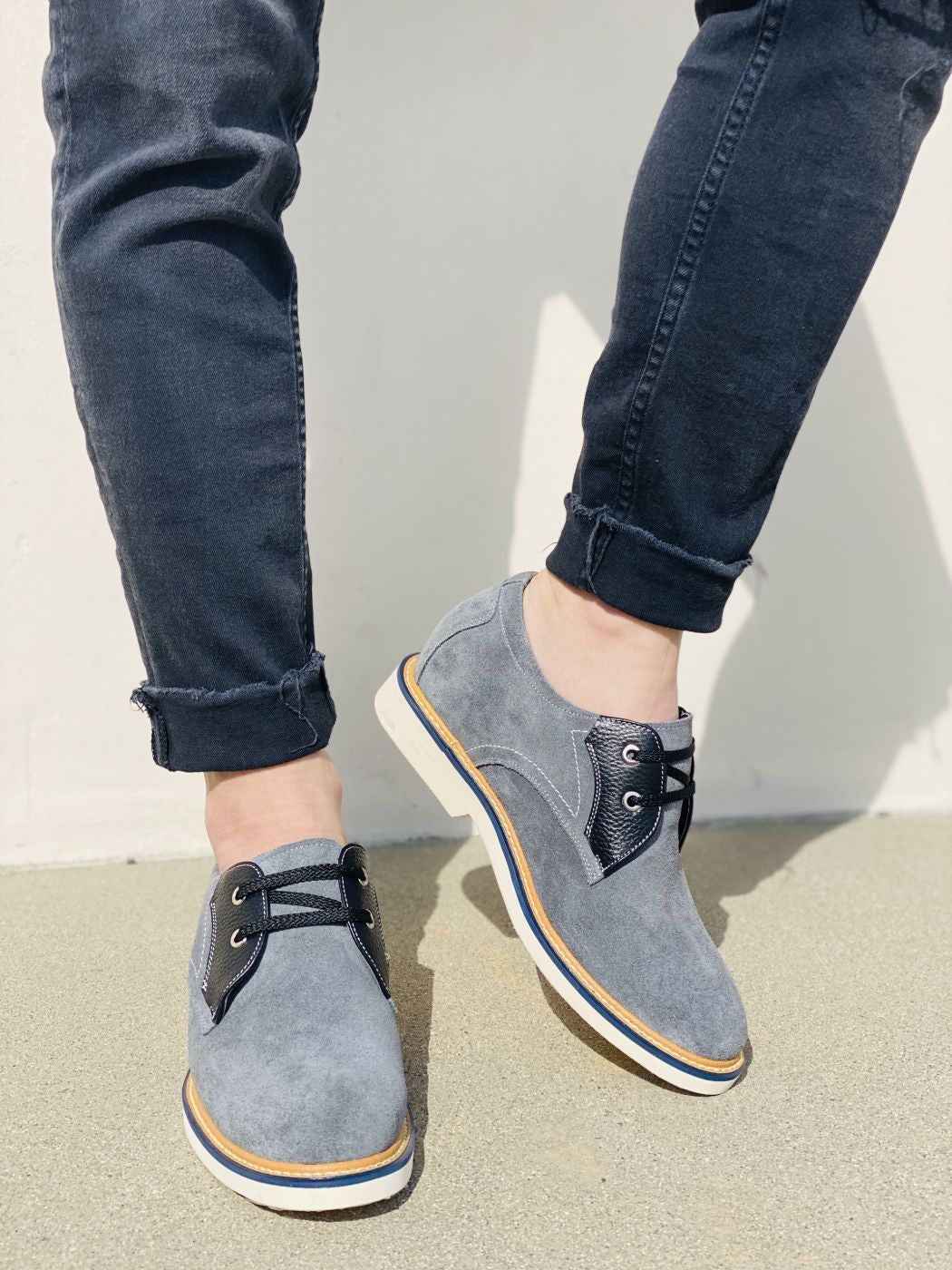 CALTO Business Casual Grey Leather Shoes 2.8 Inch  - Y42023 Tallmenshoes.com