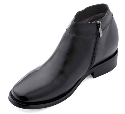 Black CALDEN Leather Zipper Dress Boots - 3.2 Inches - K50658 Tallmenshoes.com