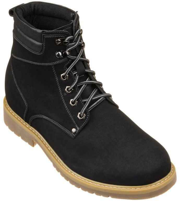 CALTO - K8820 - 3.2 Inches Taller (Nubuck Black) - Work Style Boot Tallmenshoes.com