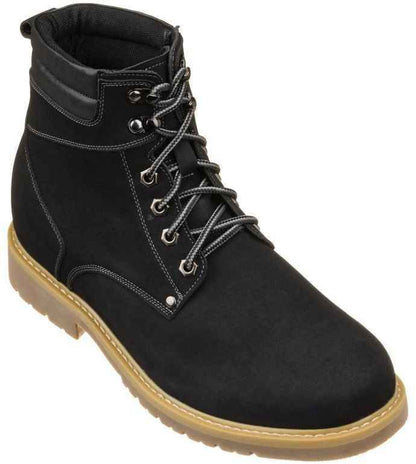 CALTO - K8820 - 3.2 Inches Taller (Nubuck Black) - Work Style Boot Tallmenshoes.com