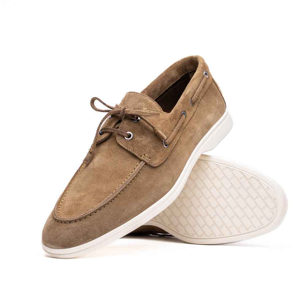 16-675-TPE VENICE Italian Sueded Goatskin Boat Shoes, Taupe Zelli Italia