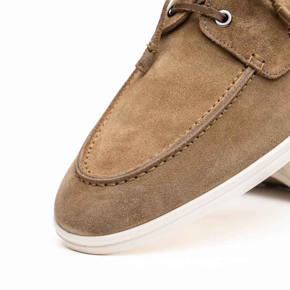 16-675-TPE VENICE Italian Sueded Goatskin Boat Shoes, Taupe Zelli Italia