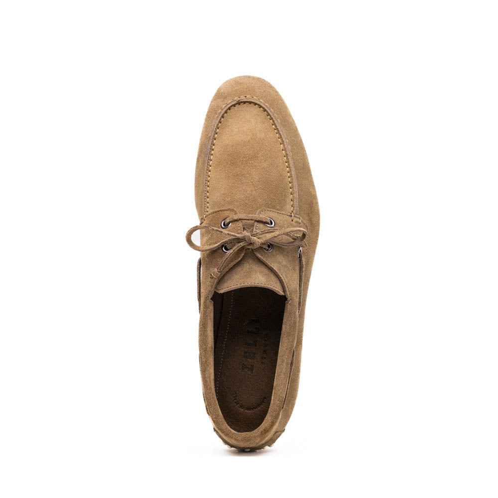 16-675-TPE VENICE Italian Sueded Goatskin Boat Shoes, Taupe Zelli Italia