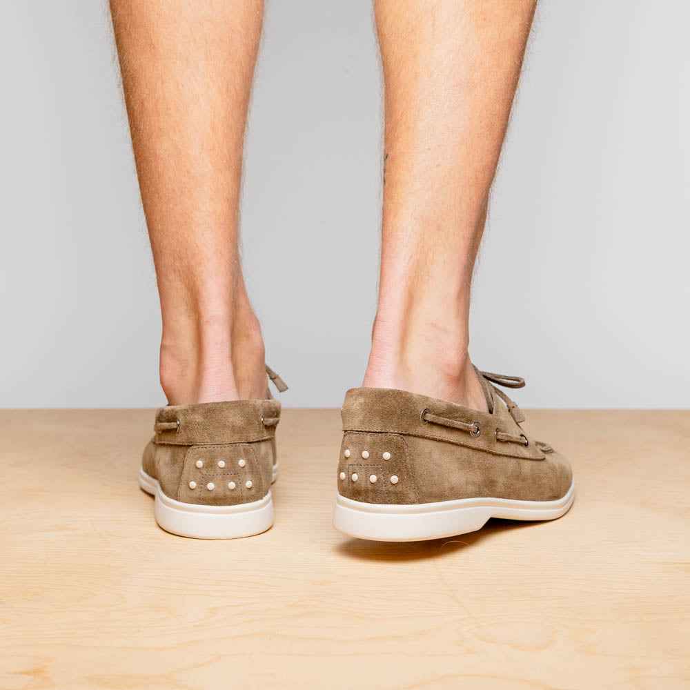16-675-TPE VENICE Italian Sueded Goatskin Boat Shoes, Taupe Zelli Italia