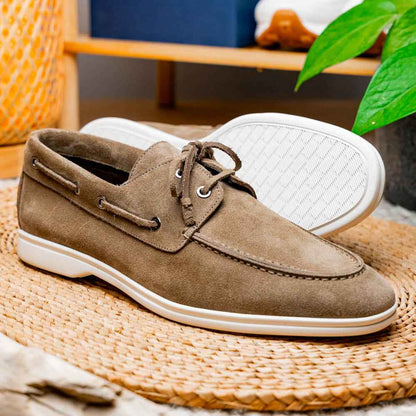16-675-TPE VENICE Italian Sueded Goatskin Boat Shoes, Taupe Zelli Italia