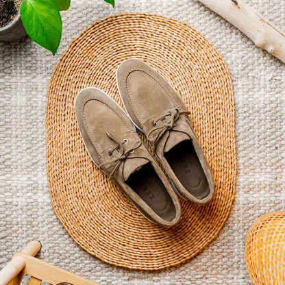 16-675-TPE VENICE Italian Sueded Goatskin Boat Shoes, Taupe Zelli Italia