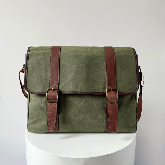 Maxwell Waxed Canvas Messenger Bag – Canvas & Leather Crossbody MiamiLeathers.com