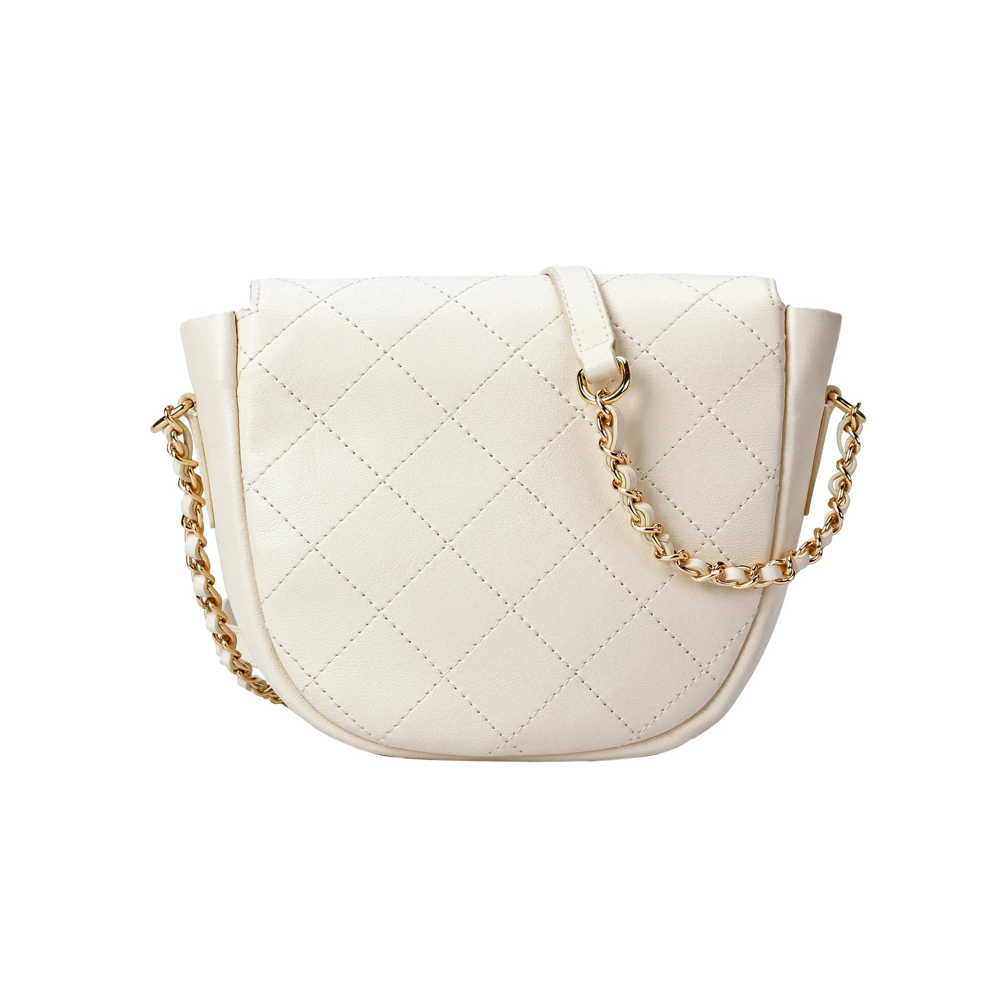 White Quilted Leather Crossbody Bag with Gold Chain Strap MiamiLeathers.com