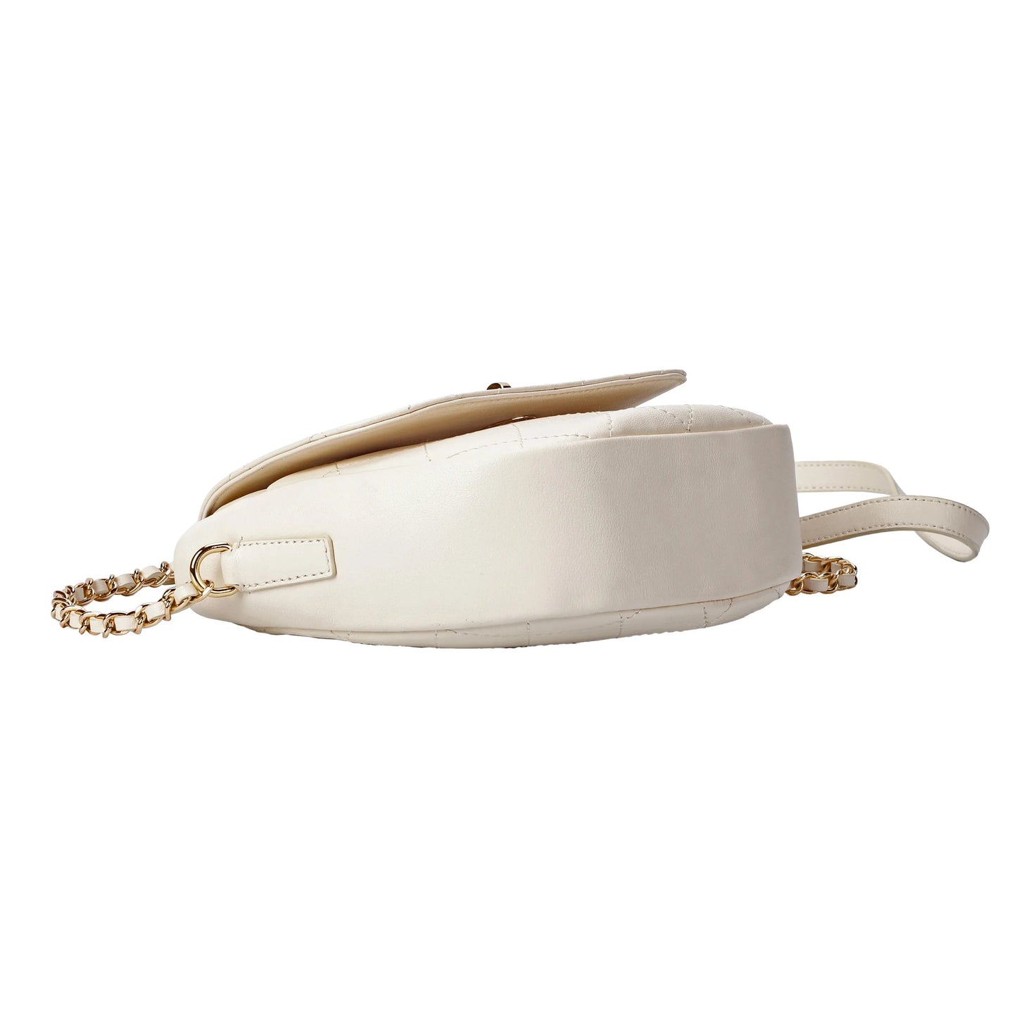 White Quilted Leather Crossbody Bag with Gold Chain Strap MiamiLeathers.com