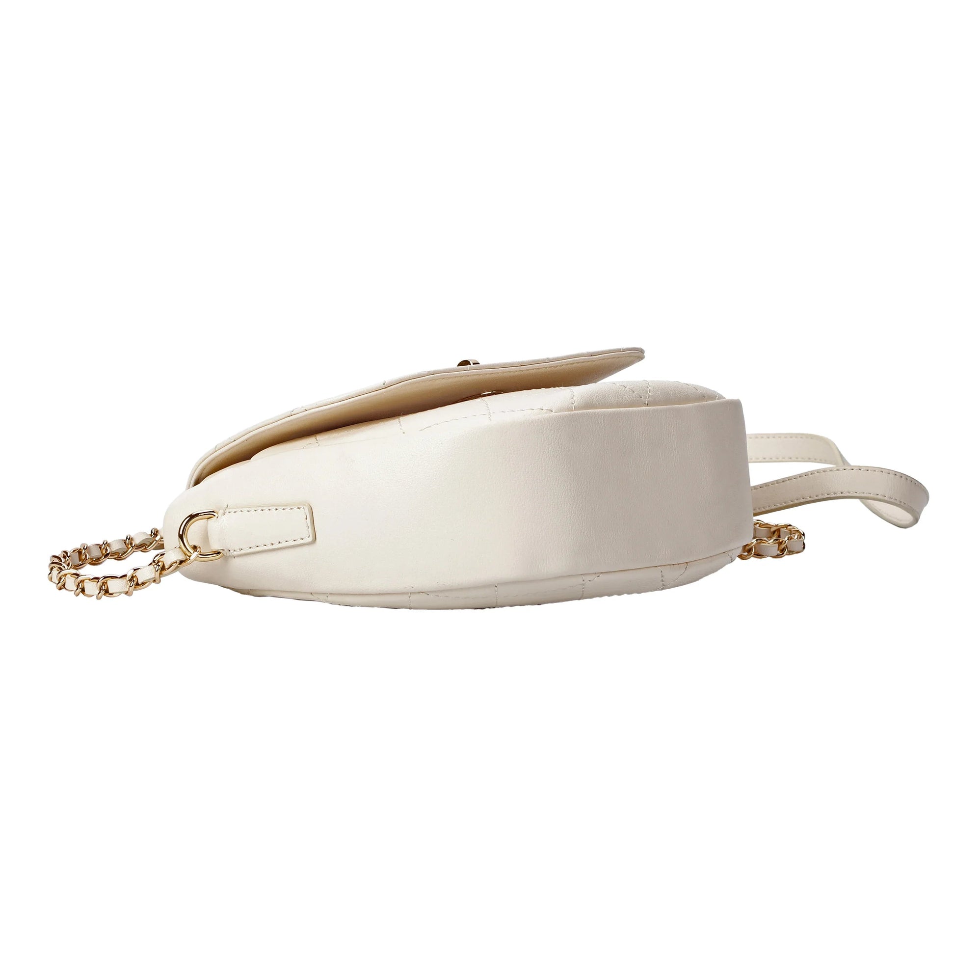 White Quilted Leather Crossbody Bag with Gold Chain Strap MiamiLeathers.com