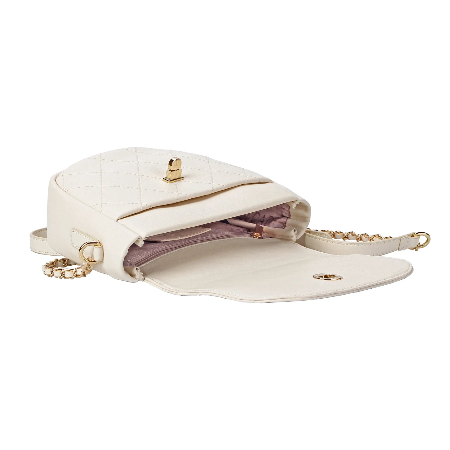 White Quilted Leather Crossbody Bag with Gold Chain Strap MiamiLeathers.com