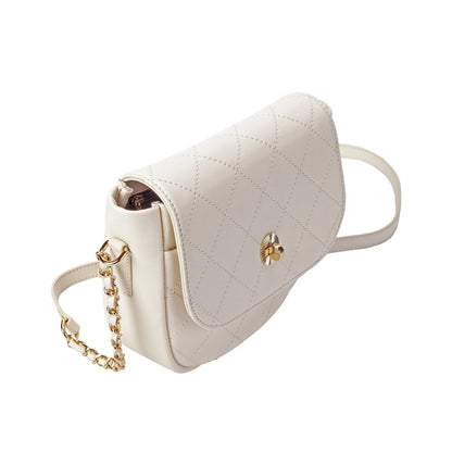 White Quilted Leather Crossbody Bag with Gold Chain Strap MiamiLeathers.com