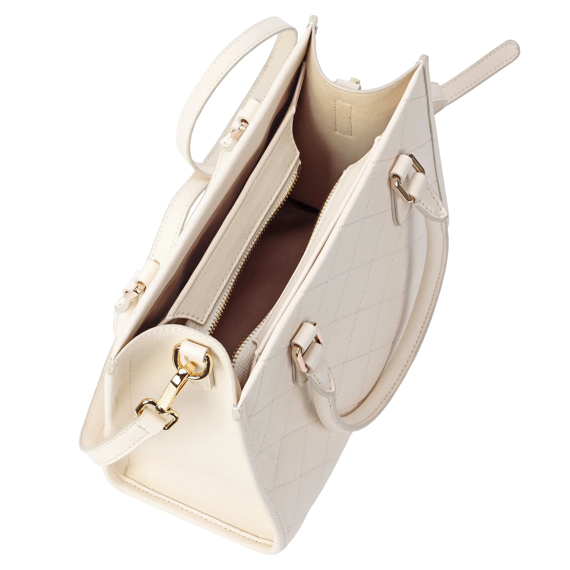 White Quilted Leather Crossbody Bag with Dual Handles MiamiLeathers.com