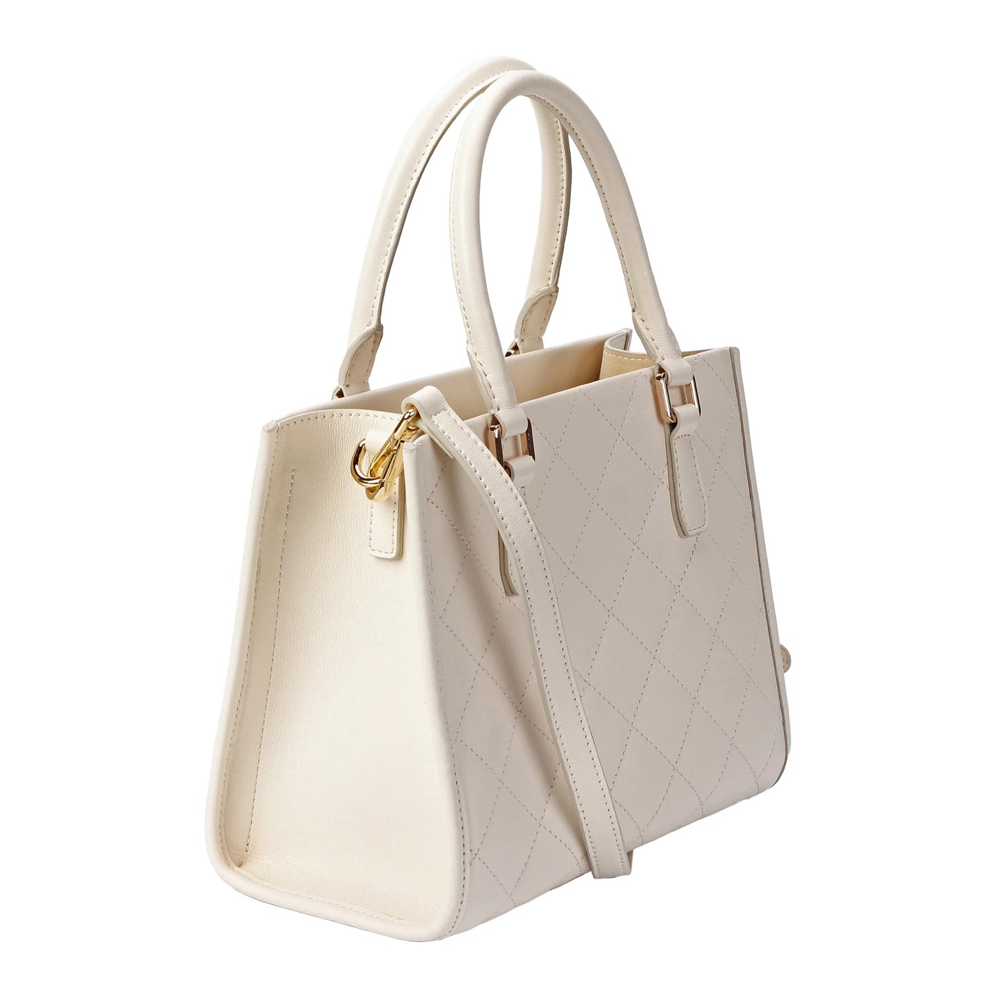 White Quilted Leather Crossbody Bag with Dual Handles MiamiLeathers.com