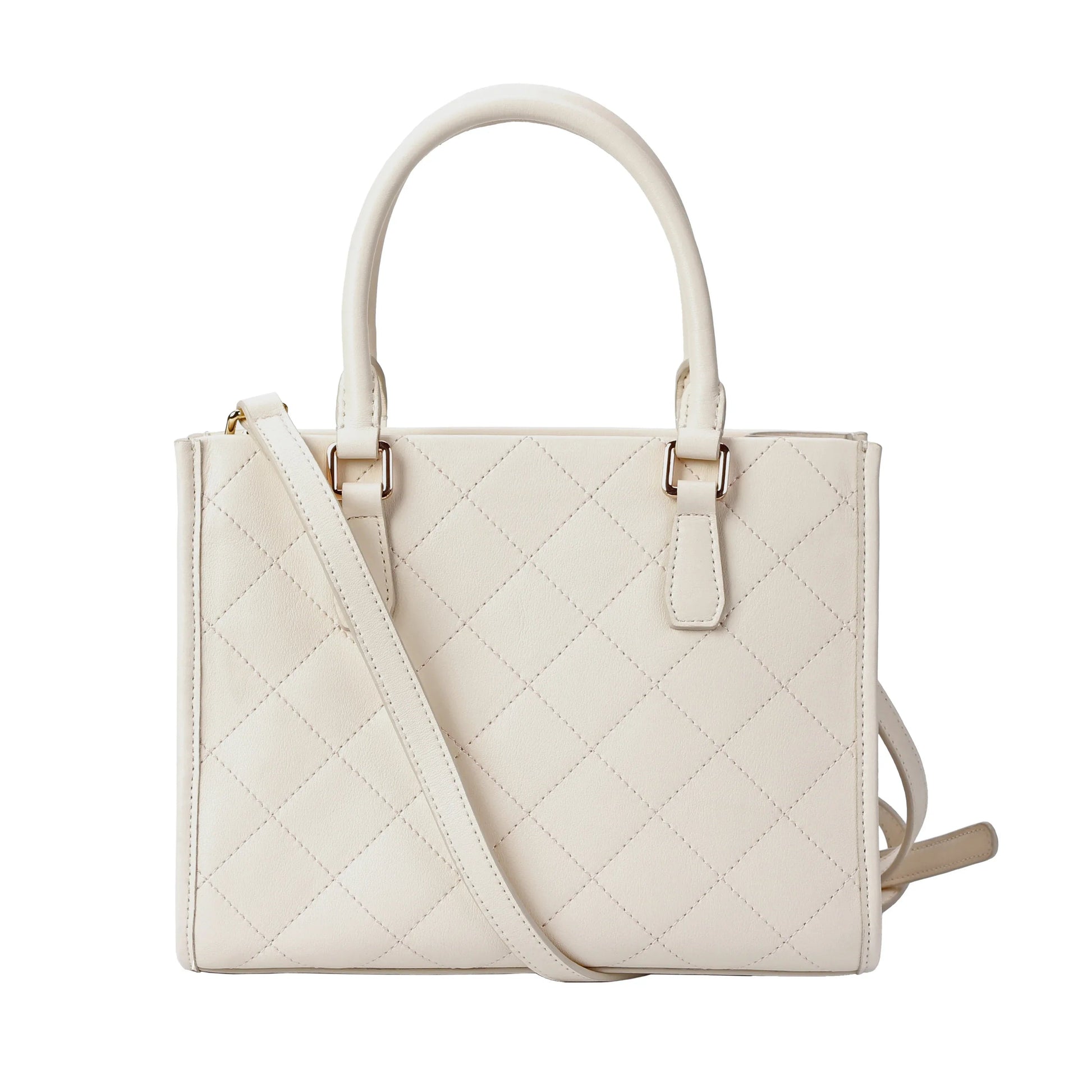 White Quilted Leather Crossbody Bag with Dual Handles MiamiLeathers.com