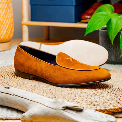16-681-CGN X Italian Sueded Goatskin Loafer, Cognac
